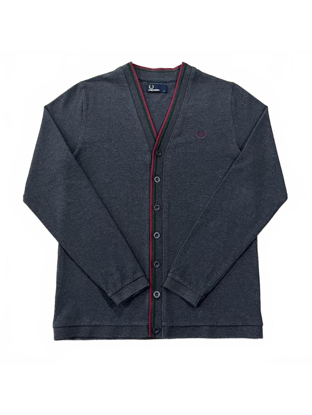 Fred Perry Mens V Neck Cardigan Sweater Gray Size Small